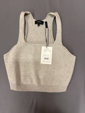 NEW Theory Clean Cotton Cash Cropped Tank Women SM Heather Grey Cotton Cashmere